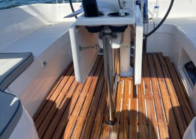 Custom teak cockpit floor on Resolute - Sun Sailing Charters